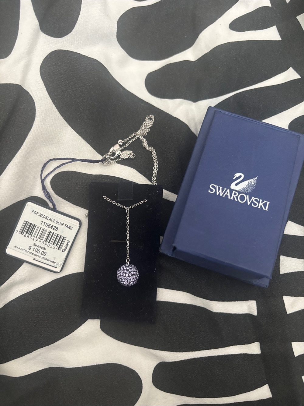 Swarovski Silver Chain Necklace with Blue Crystal Pavé Sphere